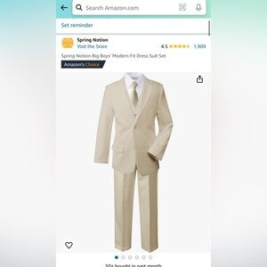 COMPLETE SUIT SET includes khaki jacket, vest, pants, white shirt and necktie.